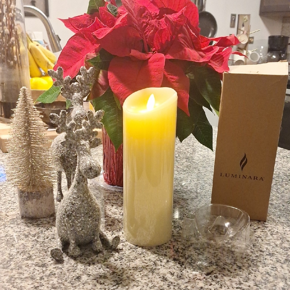 Luminara Flameless Candle with Holiday Decor